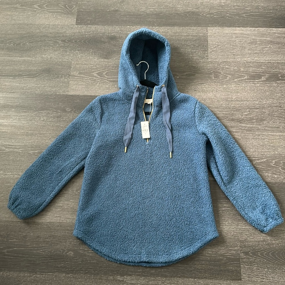 NWT Hooded Loft Blue Sherpa Quarter Zip Hooded Jacket Cozy Jacket Size small